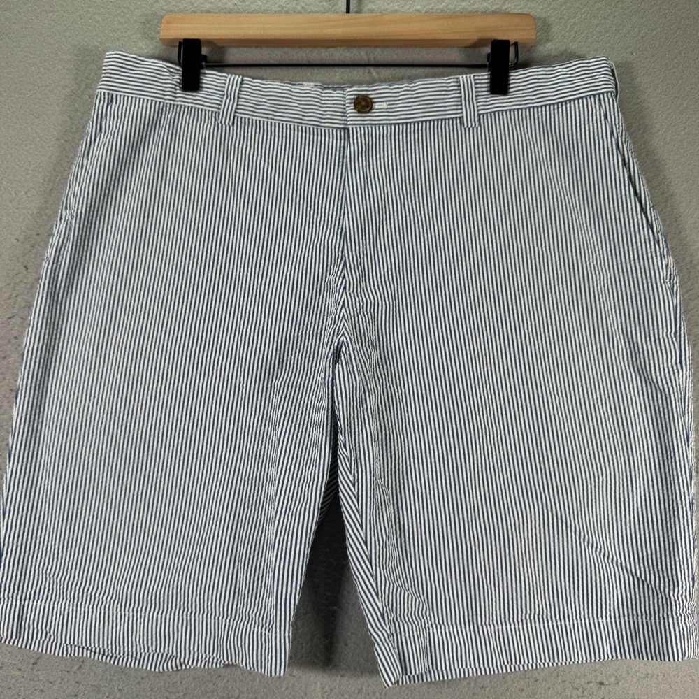 Brook Brothers Chino Shorts Mens 38 Blue White Stripe Classic Comfort Preppy 10"